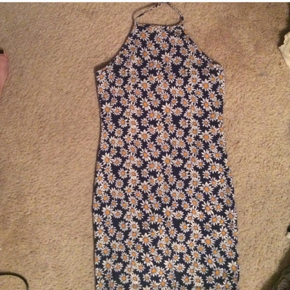 Navy Floral Halter Dress